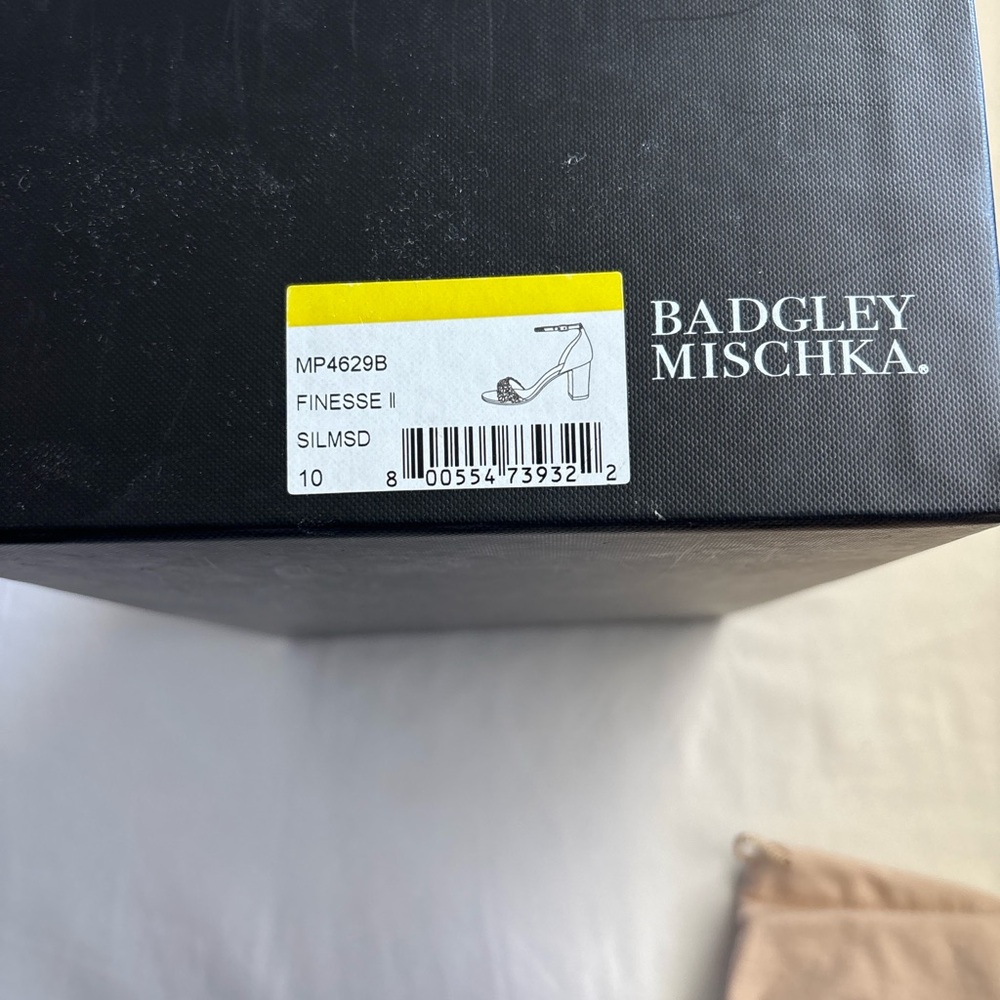 Badgley Mischka Finesse II Silver Crystal Block Heel Wedding Shoes Size 10 - Picture 6 of 6